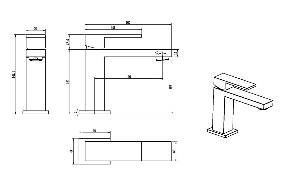 Смеситель для раковины Boheme Qubic 471-G