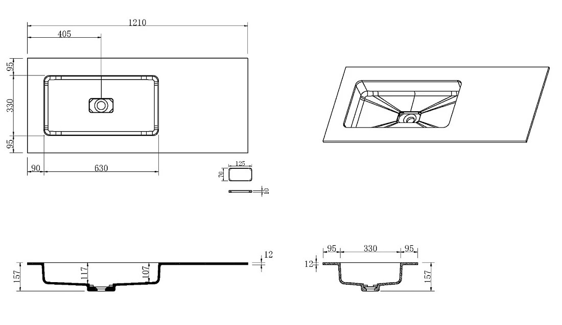 Раковина 120 см ArmadiArt Quatro 793-120-W-L