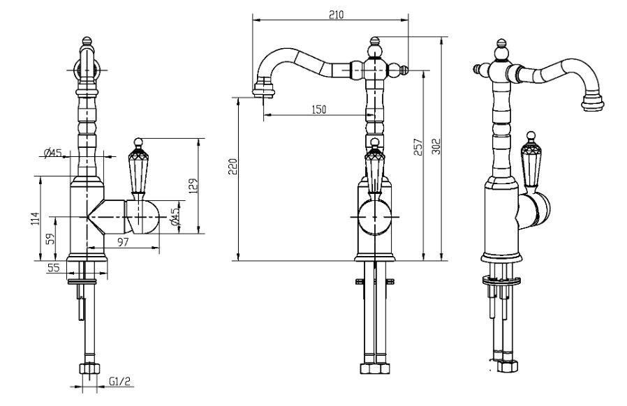 Смеситель для раковины Boheme Brillante 342